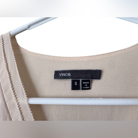 Vince Blush Silk Blouse Top Picot Edge Long Sleeve in Blossom Small - Picture 13 of 15